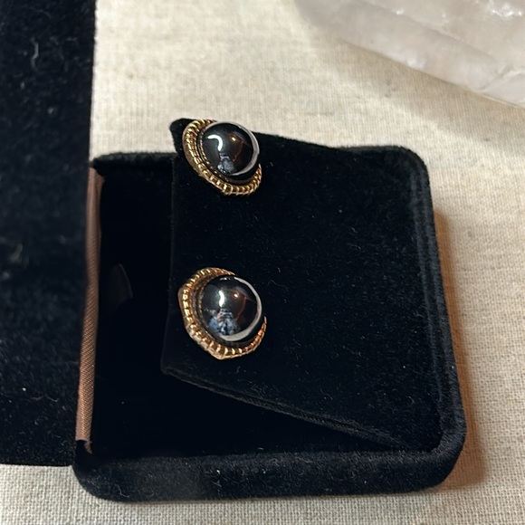 PBD 14KT Peter Brams Design Circle Tiger Eye Stud Gold Earrings - Picture 2 of 9
